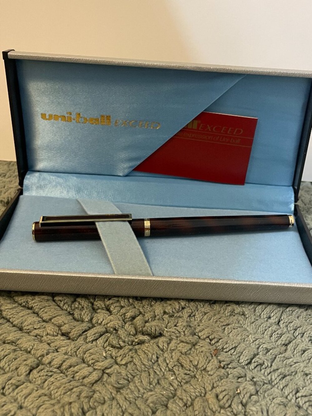 Vintage Uni-Ball Exceed Lacquered Tortoise Shell Rollerball Pen Original Case